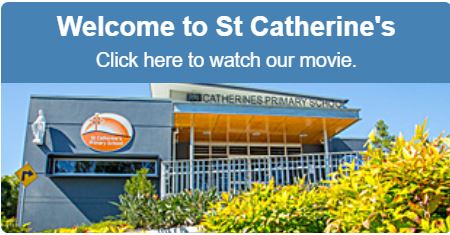 Image of Administration building with text above noting Welcome to St Catherine's Click here to watch our movie